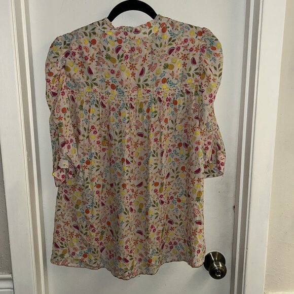 Democracy Multicolor Fruit Floral Print 3/4 Sleeve Button Down Blouse Size Large - Picture 5 of 8